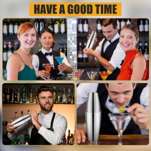 Zhehao 24 Pcs Silver Cocktail Shaker Professional Bar Boston Shaker Set Stainless Steel Martini Shake Drink Mixer Basic Tool Weighted Shake Metal Can Bartending Tins for Beginner, 18oz, 28oz