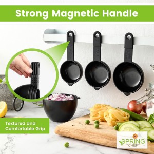 Spring Chef Magnetic Measuring Cups and Spoons Set of 9, Nesting Kitchen Tool with Easy to Read Markings for Measuring Dry or Liquid Ingredient, BPA Free, Black