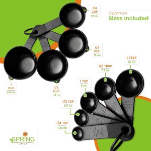 Spring Chef Magnetic Measuring Cups and Spoons Set of 9, Nesting Kitchen Tool with Easy to Read Markings for Measuring Dry or Liquid Ingredient, BPA Free, Black