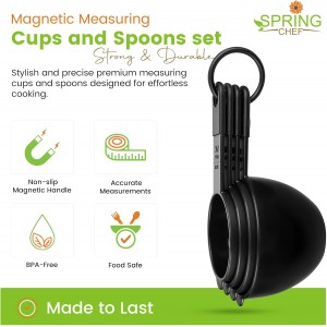 Spring Chef Magnetic Measuring Cups and Spoons Set of 9, Nesting Kitchen Tool with Easy to Read Markings for Measuring Dry or Liquid Ingredient, BPA Free, Black