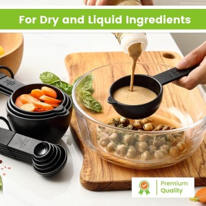 Spring Chef Magnetic Measuring Cups and Spoons Set of 9, Nesting Kitchen Tool with Easy to Read Markings for Measuring Dry or Liquid Ingredient, BPA Free, Black