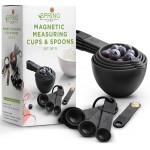 Spring Chef Magnetic Measuring Cups and Spoons Set of 9, Nesting Kitchen Tool with Easy to Read Markings for Measuring Dry or Liquid Ingredient, BPA Free, Black