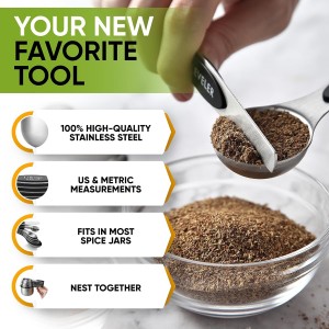 Spring Chef Magnetic Measuring Cups & Spoons Set, Patented, Strong N45 Magnets, Heavy Duty Stainless Steel Fits in Spice Jars for Baking & Cooking, BPA Free, Round Set of 15 with Leveler, Black