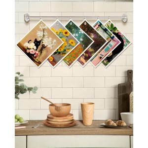 6 Pack Swedish Dishcloths for Kitchen - Reusable Dish Cloths for Washing Dishes Absorbent Cute Funny Kitchen Towels Cleaning Sponge, Floral Cat