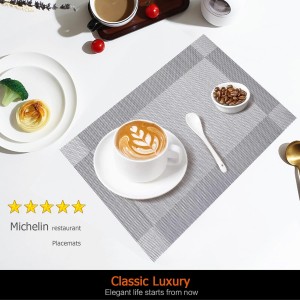Placemats Set of 6 Washable&Wipeable Silver Place mats for Dining Table Kitchen Indoor Outdoor Table Mats Heat Resistant Non Slip Woven Vinyl Table Placemats (Grey，6PCS)