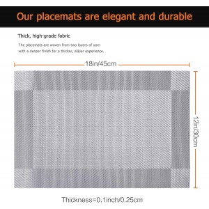 Placemats Set of 6 Washable&Wipeable Silver Place mats for Dining Table Kitchen Indoor Outdoor Table Mats Heat Resistant Non Slip Woven Vinyl Table Placemats (Grey，6PCS)
