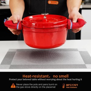 Placemats Set of 6 Washable&Wipeable Silver Place mats for Dining Table Kitchen Indoor Outdoor Table Mats Heat Resistant Non Slip Woven Vinyl Table Placemats (Grey，6PCS)