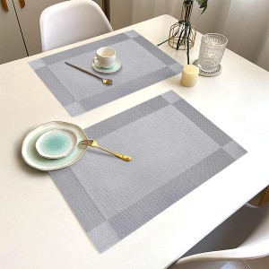 Placemats Set of 6 Washable&Wipeable Silver Place mats for Dining Table Kitchen Indoor Outdoor Table Mats Heat Resistant Non Slip Woven Vinyl Table Placemats (Grey，6PCS)