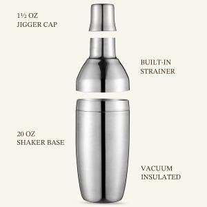 KITESSENSU Cocktail Shaker Set with Carry Case: Vacuum Insulated Martini Shaker with Built-in Strainer, 2 Martini Glasses, Measuring Jigger, Bar Mixing Spoon & Cocktail Recipes, Travel Bar Tool Set