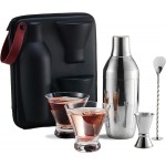 KITESSENSU Cocktail Shaker Set with Carry Case: Vacuum Insulated Martini Shaker with Built-in Strainer, 2 Martini Glasses, Measuring Jigger, Bar Mixing Spoon & Cocktail Recipes, Travel Bar Tool Set
