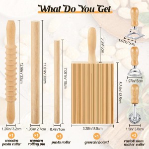 Tioncy 7 Pcs Pasta Making Tool Set Wood Gnocchi Board with Ravioli Stamp Ravioli Maker and Rolling Pin for Gnocchi Garganelli Italian Pasta Tools for Beginners and Home Cooks Kitchen Gift