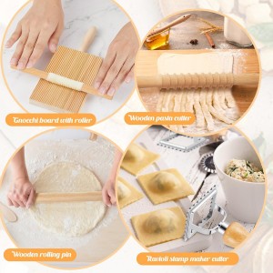 Tioncy 7 Pcs Pasta Making Tool Set Wood Gnocchi Board with Ravioli Stamp Ravioli Maker and Rolling Pin for Gnocchi Garganelli Italian Pasta Tools for Beginners and Home Cooks Kitchen Gift
