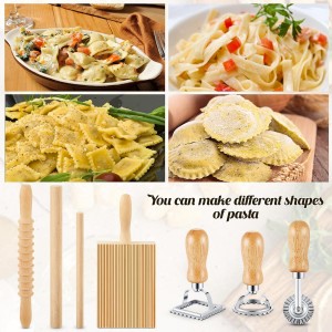 Tioncy 7 Pcs Pasta Making Tool Set Wood Gnocchi Board with Ravioli Stamp Ravioli Maker and Rolling Pin for Gnocchi Garganelli Italian Pasta Tools for Beginners and Home Cooks Kitchen Gift
