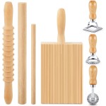 Tioncy 7 Pcs Pasta Making Tool Set Wood Gnocchi Board with Ravioli Stamp Ravioli Maker and Rolling Pin for Gnocchi Garganelli Italian Pasta Tools for Beginners and Home Cooks Kitchen Gift