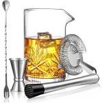 Cocktail Mixing Glass, veecom 18oz Crystal Bartender Kit, 5 Piece Bar Mixing Glass Old Fashioned Cocktail Kit with Strainer, Muddler, Spoon, Jigger, Cocktail Mixer