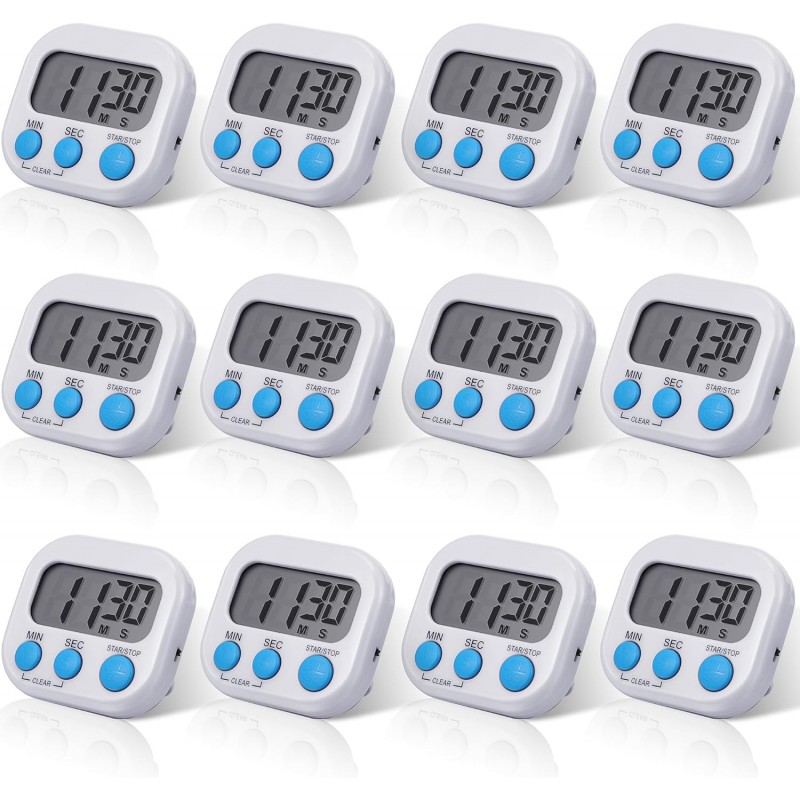 Weewooday 12 Pcs Digital Kitchen Magnetic Timer Bulk Classroom Count up Countdown Timer Large Digits Egg Loud Alarm Cute Desk Stopwatch for Teacher Kids Cooking Office(White,Stylish Style)