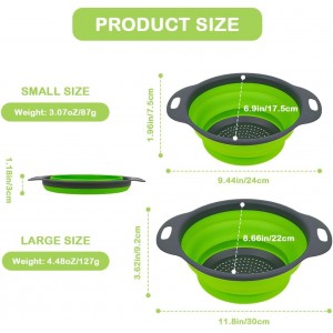 AUAUY 2 Pack Collapsible Colander Set, Round Silicone Folding Collapsible Strainers with Plastic Handles, Eco-Friendly Food Strainer for Kitchen Draining Pasta Vegetables Fruits-1 Large and 1 Small