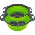 AUAUY 2 Pack Collapsible Colander Set, Round Silicone Folding Collapsible Strainers with Plastic Handles, Eco-Friendly Food Strainer for Kitchen Draining Pasta Vegetables Fruits-1 Large and 1 Small