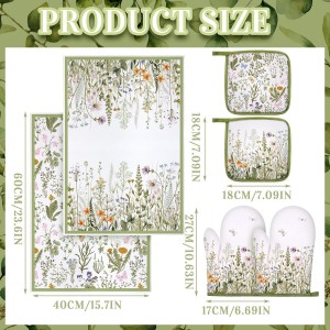 Leinuosen 6 Wild Flower Kitchen Towels Kitchen Decor and Accessories Set Floral Plant Oven Mitts and Pot Holders Sets Farmhouse Absorbent Dish Towels for Cooking Baking Grilling