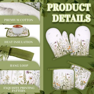 Leinuosen 6 Wild Flower Kitchen Towels Kitchen Decor and Accessories Set Floral Plant Oven Mitts and Pot Holders Sets Farmhouse Absorbent Dish Towels for Cooking Baking Grilling
