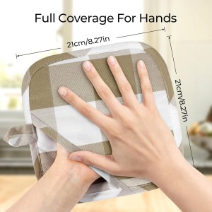 Cotton Pot Holders for Kitchen Heat Resistant Potholder, Hot Pads, Trivet Coaster Non-Slip Potholders Set for Cooking and Baking (2, Light Brown Plaid, Square，8.27 in²)