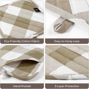 Cotton Pot Holders for Kitchen Heat Resistant Potholder, Hot Pads, Trivet Coaster Non-Slip Potholders Set for Cooking and Baking (2, Light Brown Plaid, Square，8.27 in²)