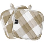 Cotton Pot Holders for Kitchen Heat Resistant Potholder, Hot Pads, Trivet Coaster Non-Slip Potholders Set for Cooking and Baking (2, Light Brown Plaid, Square，8.27 in²)