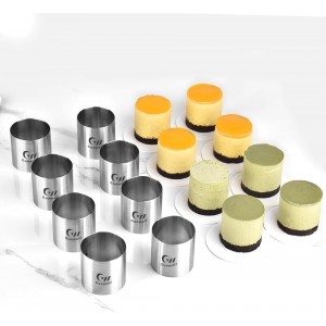 Guowall Cake Ring Mold 8 pcs Mini Mousse Mould Seamless Stainless Steel Cake Cutter Small Size Round Food Pastry Shaping for Baking - 2 inch