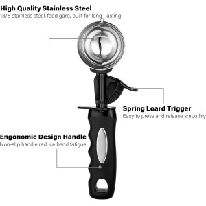 3.5 Tbsp Cookie Scoop, Ice Cream Scoop with Thumb Trigger, Cookie Dough Melon Baller Scoop 55 mm, Comfortable Grip, Non-Slip, 50 ML