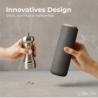 Non-Spill Salt and Pepper Grinder Set - Adjustable Ceramic Grinder - Minimalistic Spice Mill - Easy to Refill Condiments Dispenser - Wood & Soft-Coated Plastic - 6.2 x 2.2 inch (White & Grey)