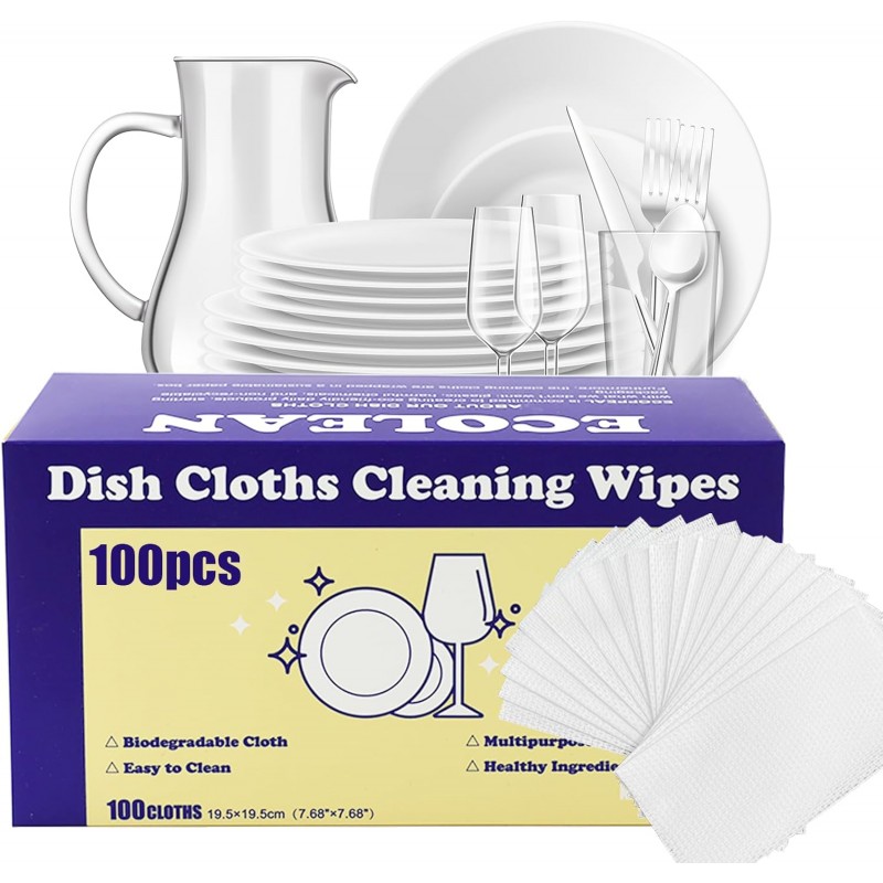 Multi-Surface Dish Cleaning Cloths | Soap Pre-load | Concentrated Plant-Based Cleaning Material | Residue Free, Light Rice Scent | 100 Big Sheets | Perfect for Camping Dormitory Apartment Company