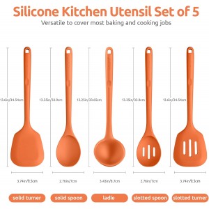 Silicone Kitchen Cooking Utensil Set: U-Taste 600ºF Heat Resistant 13.6in Extra Long Kitchen Tools, Food-Grade Non-Stick Spatula Turner Spoon Ladle for Stir Frying, Serving, Mixing (5 Pieces, Orange)