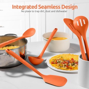 Silicone Kitchen Cooking Utensil Set: U-Taste 600ºF Heat Resistant 13.6in Extra Long Kitchen Tools, Food-Grade Non-Stick Spatula Turner Spoon Ladle for Stir Frying, Serving, Mixing (5 Pieces, Orange)