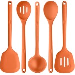 Silicone Kitchen Cooking Utensil Set: U-Taste 600ºF Heat Resistant 13.6in Extra Long Kitchen Tools, Food-Grade Non-Stick Spatula Turner Spoon Ladle for Stir Frying, Serving, Mixing (5 Pieces, Orange)