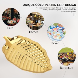 Gold Leaf Spoon Rest for Kitchen Counter and Stove Top, 6.7inch Stainless Steel Utensil Rack, Coffee Spoon Holder, Dessert and Jewelry Storage
