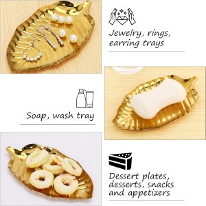 Gold Leaf Spoon Rest for Kitchen Counter and Stove Top, 6.7inch Stainless Steel Utensil Rack, Coffee Spoon Holder, Dessert and Jewelry Storage