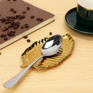 Gold Leaf Spoon Rest for Kitchen Counter and Stove Top, 6.7inch Stainless Steel Utensil Rack, Coffee Spoon Holder, Dessert and Jewelry Storage