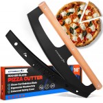 KitchenStar 16-Inch Pizza Cutter Rocker Blade - Razor Sharp Stainless Steel Slicer Knife, Stylish Beech Wood Handle, Protective Cover - Professional Pizza Oven Accessories, Black