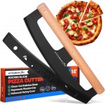 KitchenStar 14-Inch Pizza Cutter Rocker Blade - Razor Sharp Stainless Steel Slicer Knife, Stylish Beech Wood Handle, Protective Cover - Professional Pizza Oven Accessories, Black