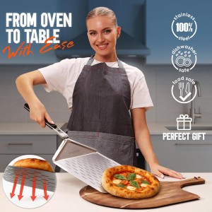 KitchenStar Perforated Pizza Peel 12 inch with 10 inch Folding Handle, Medium - Stainless Steel Spatula Paddle for Effortless Pizza Transfer & Easy Storrage - Outdoor Pizza Oven Accessories