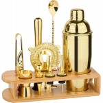 Cocktail Shaker Set Bartender Kit : 12-Piece Bar Tool Set with Bamboo Stand | Bars Set with All Practical Bar Accessories, for Drink Mixing, Bar, Home, Lounge & Party (Gold)