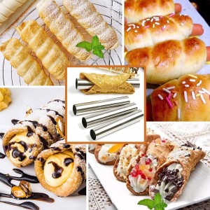 6 Pcs Non-stick Cream Horn Molds Stainless Steel, 4.92 inch Large Size Cannoli Tubes Kit Baking Cones Pastry Roll Horn Croissant Mold for Christmas Anniversary and Daily Use