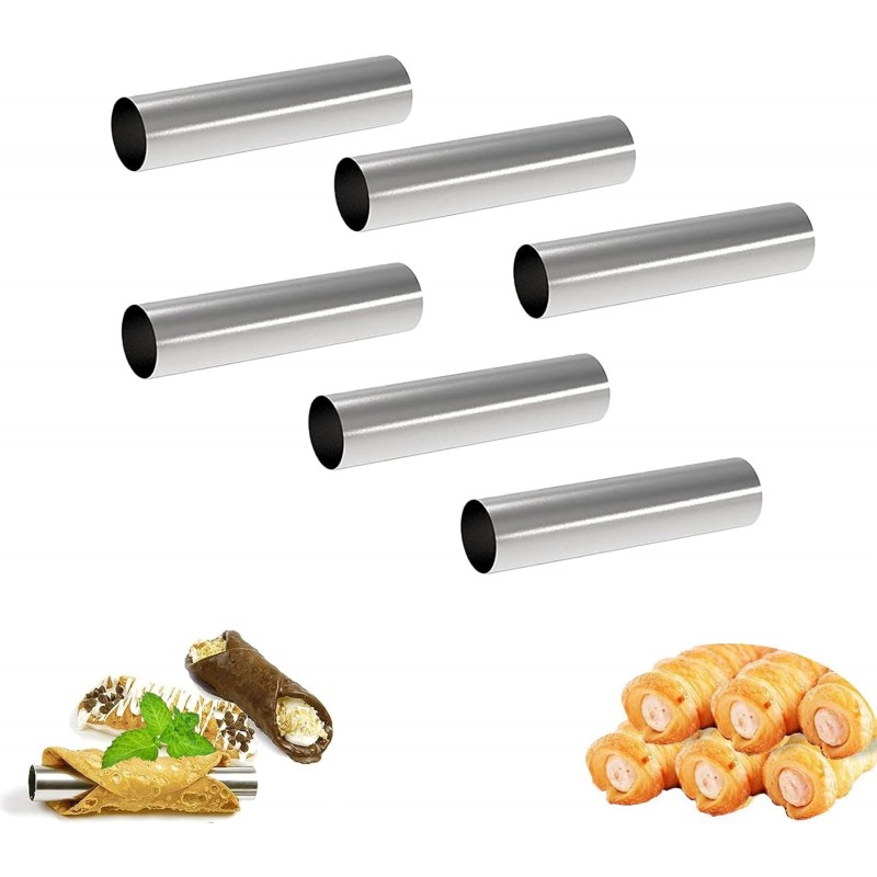 6 Pcs Non-stick Cream Horn Molds Stainless Steel, 4.92 inch Large Size Cannoli Tubes Kit Baking Cones Pastry Roll Horn Croissant Mold for Christmas Anniversary and Daily Use