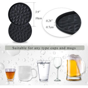 Silicone Coasters for Drinks[4 Pack]- Cup Mat for Tabletop Protection-Non-Slip, Non-Stick, Coffee Table Decor, Great Gift for Any Occasion, Black