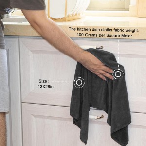 kimteny 13x28 Inches Kitchen Cloth Dish Towels, 400 GSM Premium Dishcloths, Super Absorbent Coral Velvet Microfiber Cleaning Cloths, Fast Drying Rags for Washing Dishes (6 Pack, Dark Grey)