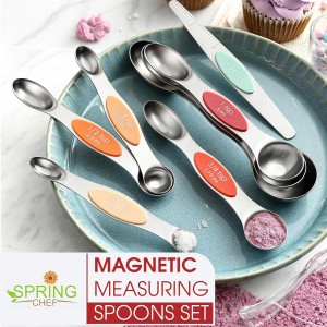 Spring Chef Stainless Steel Metal Magnetic Measuring Spoons Set of 8 with Leveler, Heavy Duty Nesting Teaspoon & Tablespoon Measuring Spoons, Kitchen Gadgets for Baking & Cooking - Desert Sunset