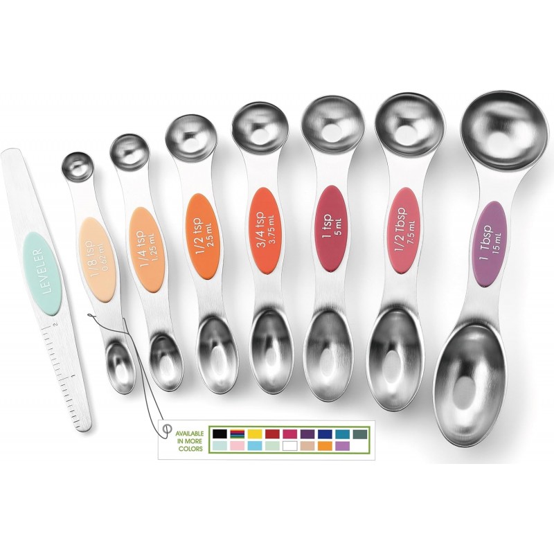 Spring Chef Stainless Steel Metal Magnetic Measuring Spoons Set of 8 with Leveler, Heavy Duty Nesting Teaspoon & Tablespoon Measuring Spoons, Kitchen Gadgets for Baking & Cooking - Desert Sunset