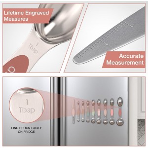 Magnetic Measuring Spoons Set - Stainless Steel, Double Ended, Stackable & Nested Design for Dry and Liquid Ingredients, Ideal for Spice Jars, 9-Piece Set with Leveler (Country Chic)
