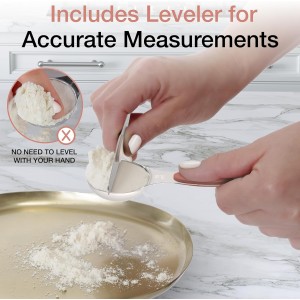 Magnetic Measuring Spoons Set - Stainless Steel, Double Ended, Stackable & Nested Design for Dry and Liquid Ingredients, Ideal for Spice Jars, 9-Piece Set with Leveler (Country Chic)