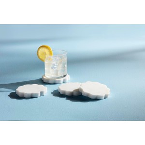 Mud Pie Scallop Marble Coaster Set; 4